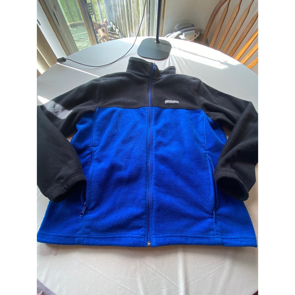 Columbia Mens Blue Black Full Zip Fleece Jacket Mock Neck XM6354 L